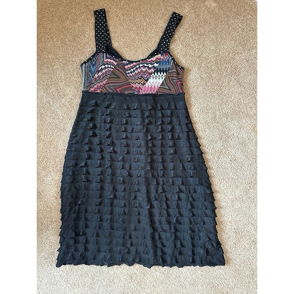 Hand Jive Wear Art Boho Patchwork Midi Mixd Print Bodice & Text'd Black skirt  S